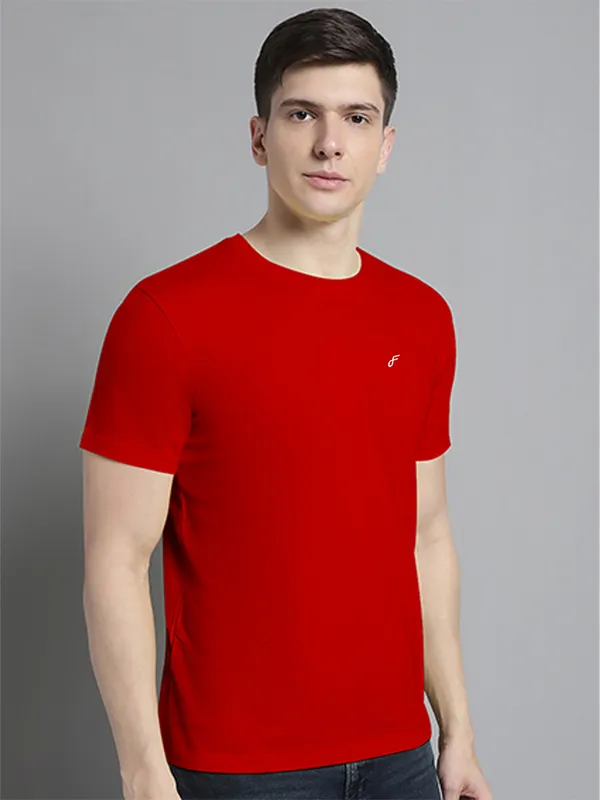 Red_Cotton_Round_Neck_Short_Sleeves_T-Shirt_For_Men