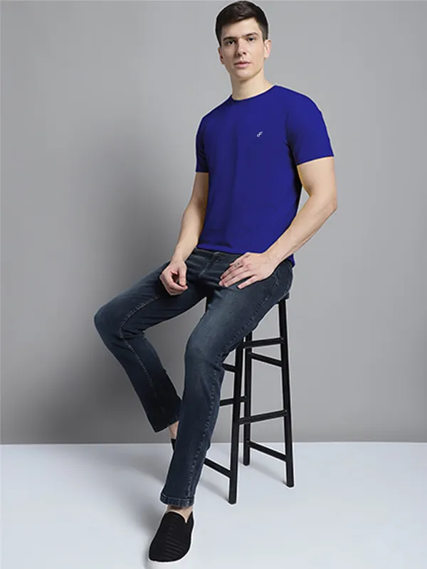 Blue_Cotton_Round_Neck_Short_Sleeves_T-Shirt_For_Men