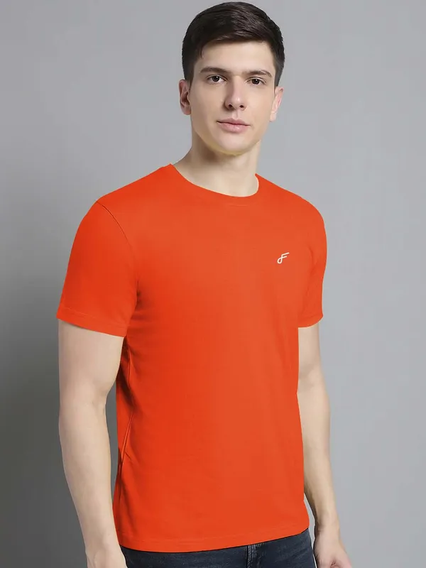 Orange_Cotton_Round_Neck_Short_Sleeves_T-Shirt_For_Men