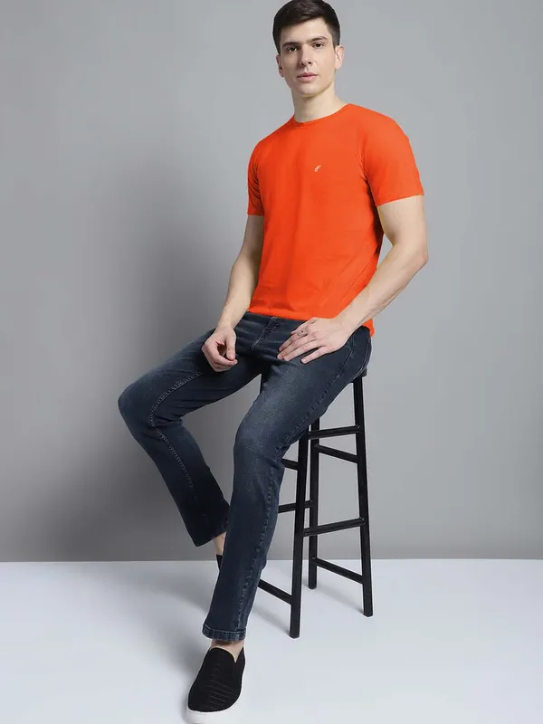 Orange_Cotton_Round_Neck_Short_Sleeves_T-Shirt_For_Men