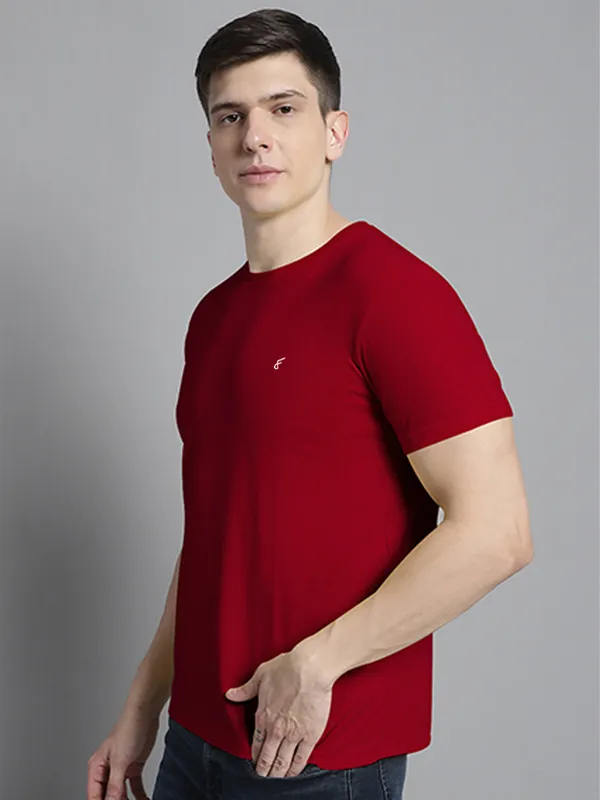 Maroon_Cotton_Round_Neck_Short_Sleeves_T-Shirt_For_Men