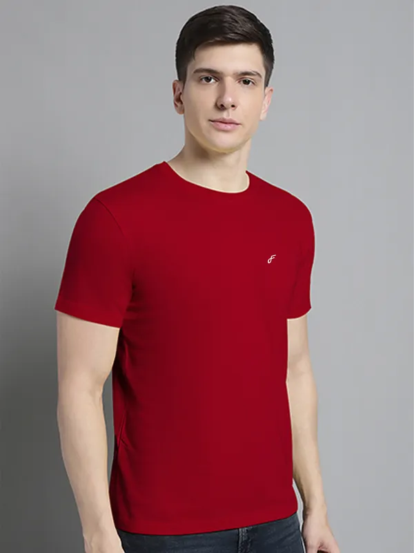 Maroon_Cotton_Round_Neck_Short_Sleeves_T-Shirt_For_Men