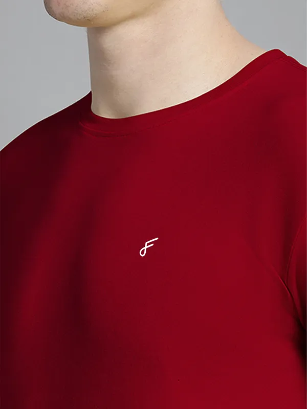 Maroon_Cotton_Round_Neck_Short_Sleeves_T-Shirt_For_Men