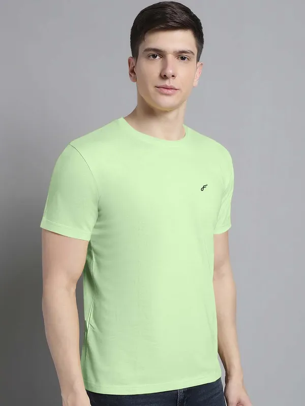 Sea_Green_Cotton_Round_Neck_Short_Sleeves_T-Shirt_For_Men