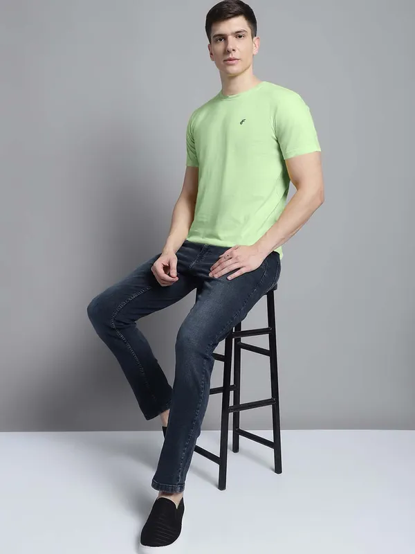 Sea_Green_Cotton_Round_Neck_Short_Sleeves_T-Shirt_For_Men