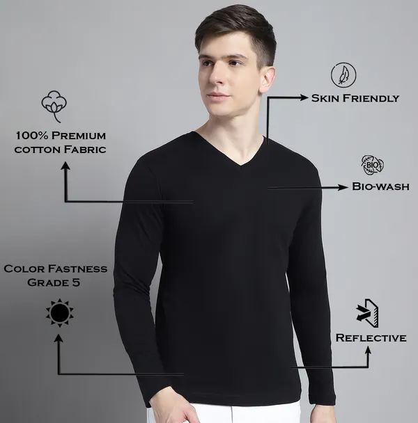 Black_Cotton_V-Neck_Long_Sleeves_T-Shirt_For_Men