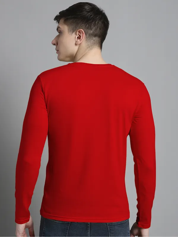 Red_Cotton_V-Neck_Long_Sleeves_T-Shirt_For_Men