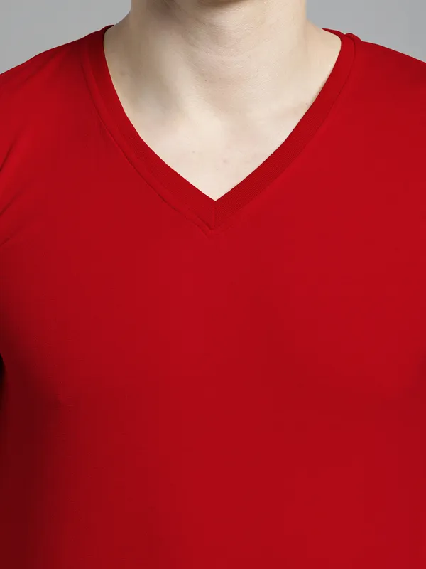 Red_Cotton_V-Neck_Long_Sleeves_T-Shirt_For_Men