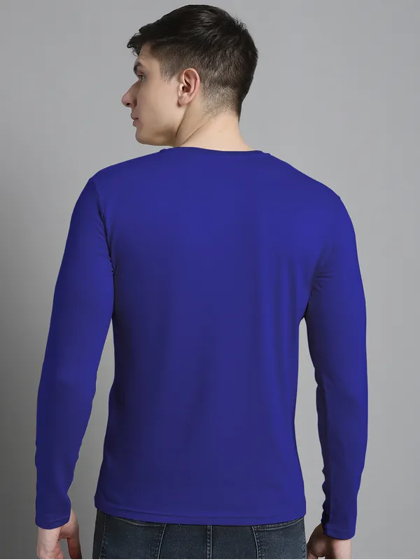 Blue_Cotton_V-Neck_Long_Sleeves_T-Shirt_For_Men