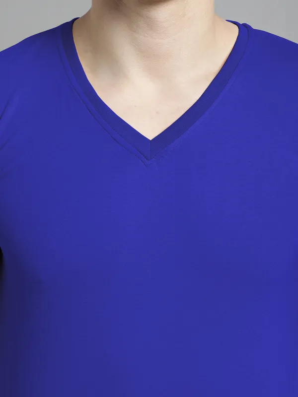 Blue_Cotton_V-Neck_Long_Sleeves_T-Shirt_For_Men
