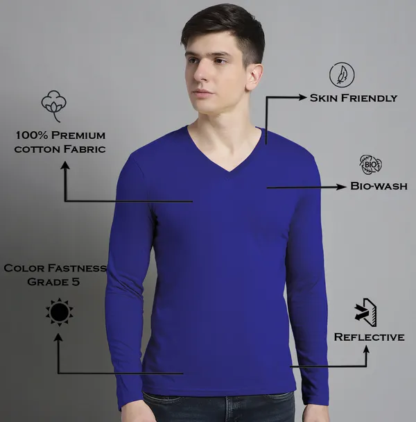 Blue_Cotton_V-Neck_Long_Sleeves_T-Shirt_For_Men