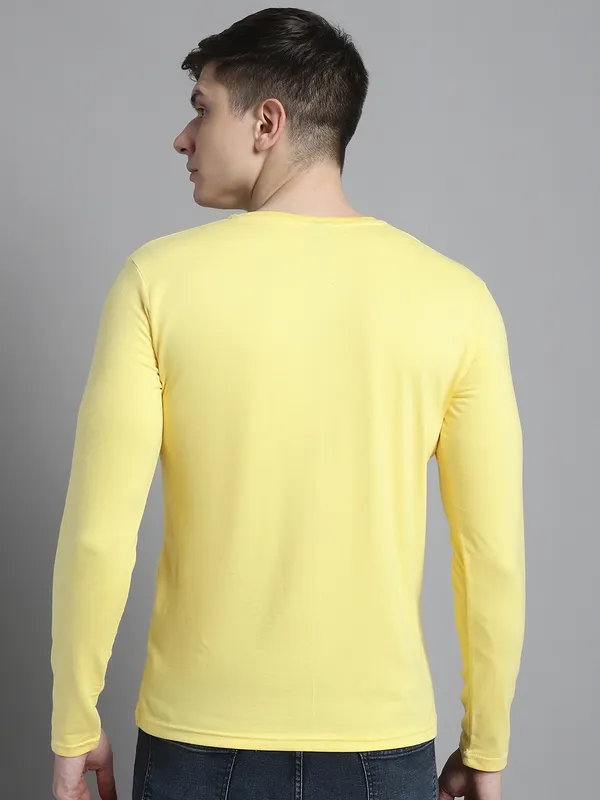 Yellow_Cotton_V-Neck_Long_Sleeves_T-Shirt_For_Men