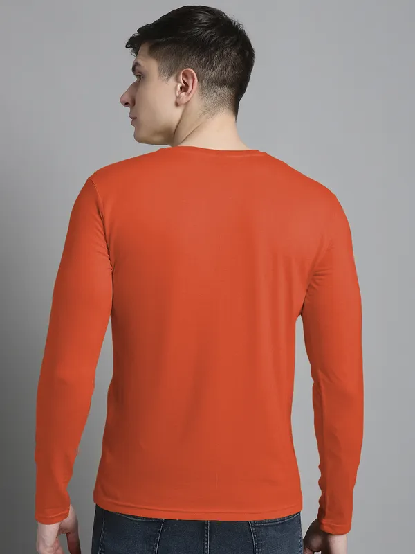 Orange_Cotton_V-Neck_Long_Sleeves_T-Shirt_For_Men