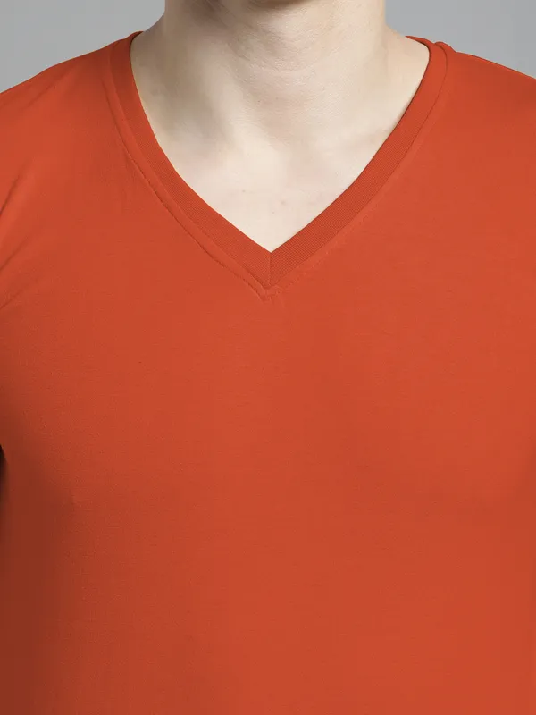 Orange_Cotton_V-Neck_Long_Sleeves_T-Shirt_For_Men