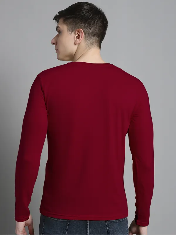 Maroon_Cotton_V-Neck_Long_Sleeves_T-Shirt_For_Men