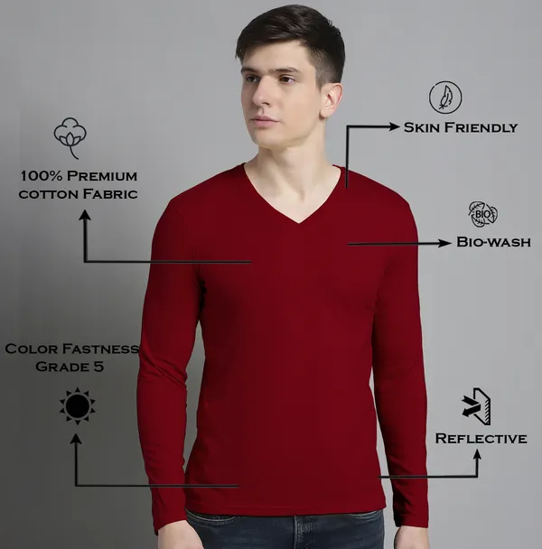 Maroon_Cotton_V-Neck_Long_Sleeves_T-Shirt_For_Men