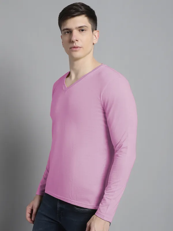 Purple_Cotton_V-Neck_Long_Sleeves_T-Shirt_For_Men