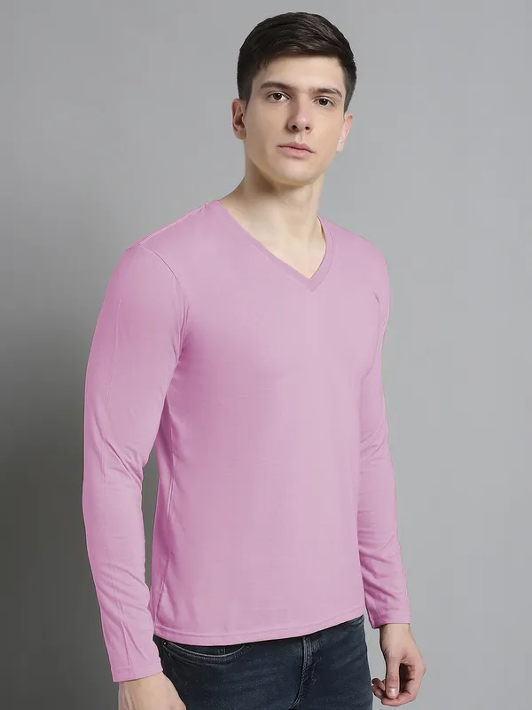 Purple_Cotton_V-Neck_Long_Sleeves_T-Shirt_For_Men