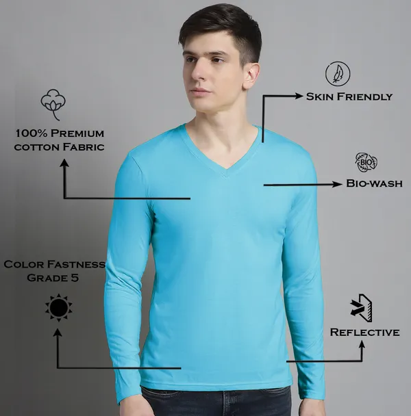Turquoise_Blue_Cotton_V-Neck_Long_Sleeves_T-Shirt_For_Men