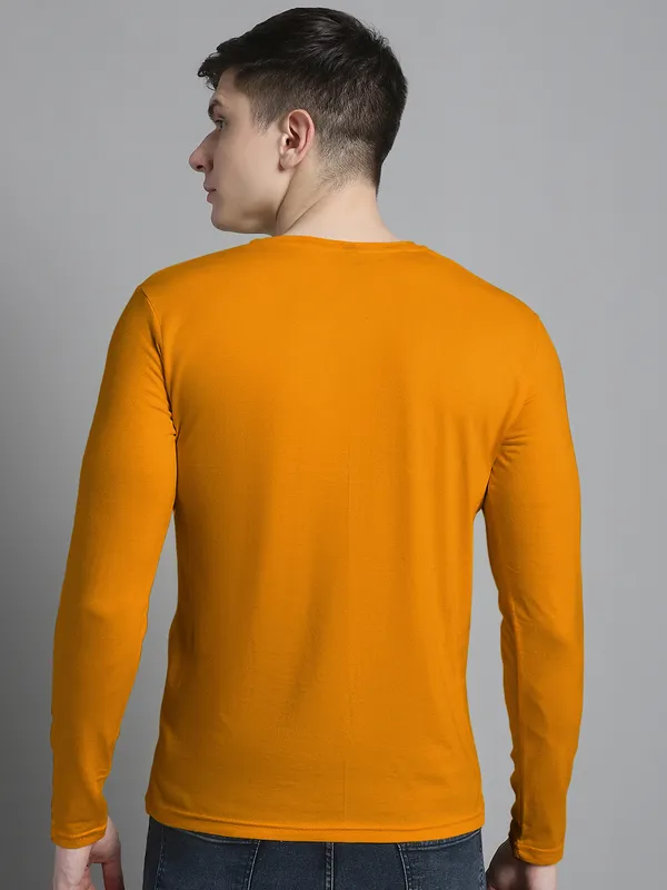 Mustard_Cotton_V-Neck_Long_Sleeves_T-Shirt_For_Men