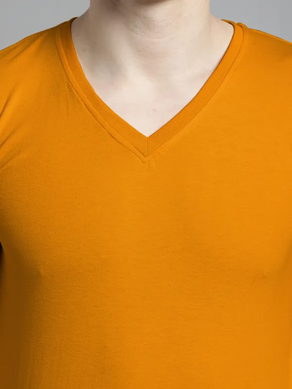 Mustard_Cotton_V-Neck_Long_Sleeves_T-Shirt_For_Men