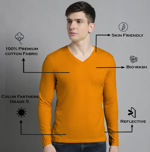 Mustard_Cotton_V-Neck_Long_Sleeves_T-Shirt_For_Men