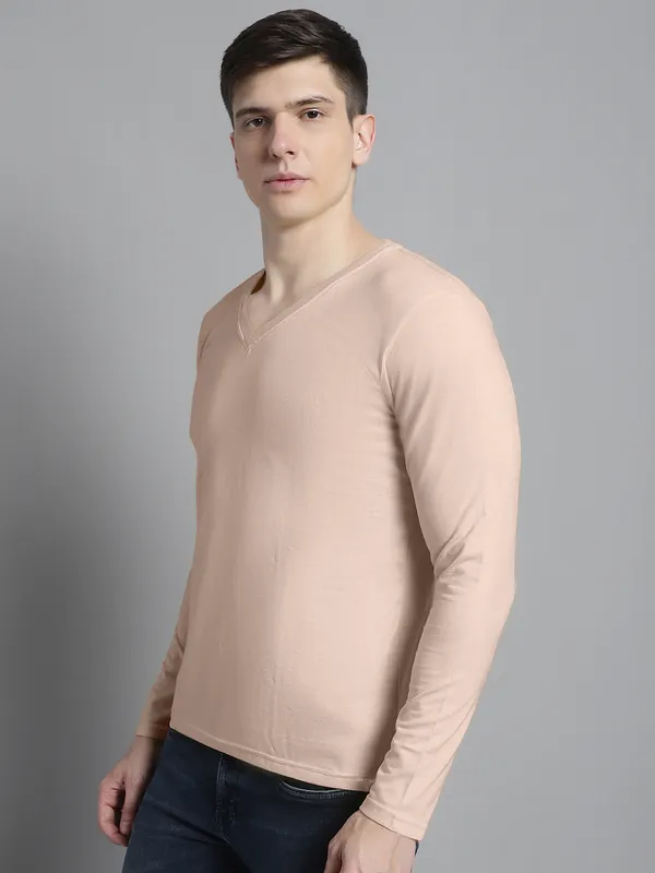 Coral_Cotton_V-Neck_Long_Sleeves_T-Shirt_For_Men
