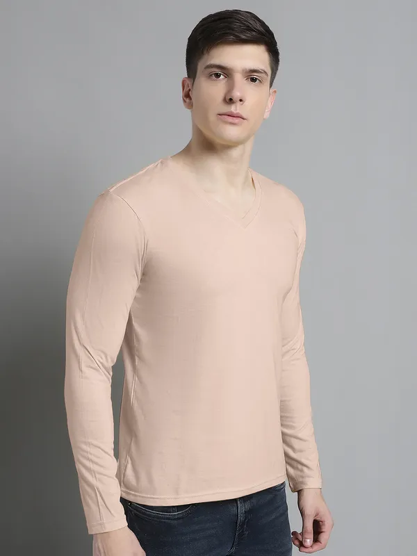 Coral_Cotton_V-Neck_Long_Sleeves_T-Shirt_For_Men