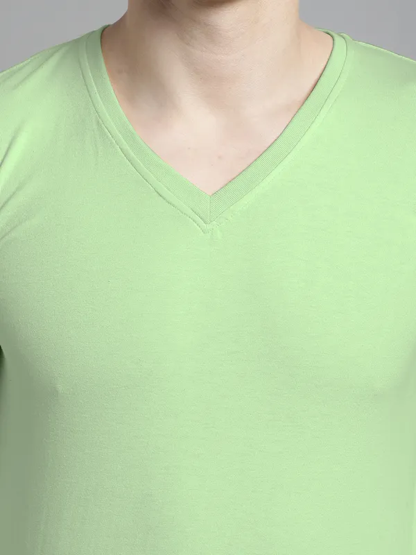 Sea_Green_Cotton_V-Neck_Long_Sleeves_T-Shirt_For_Men