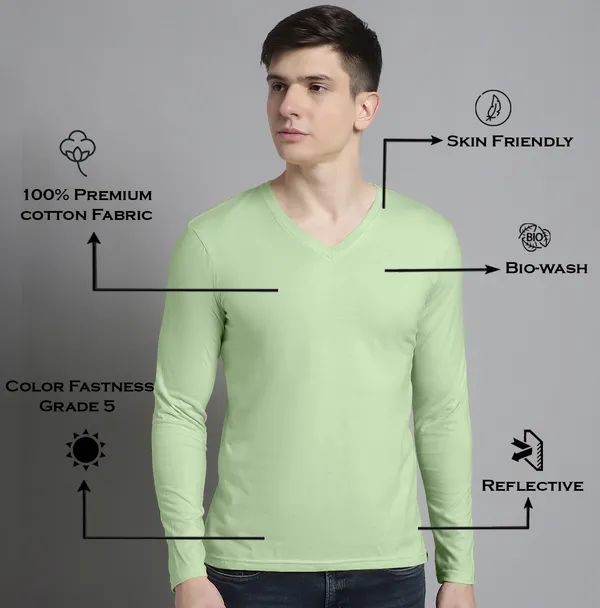Sea_Green_Cotton_V-Neck_Long_Sleeves_T-Shirt_For_Men