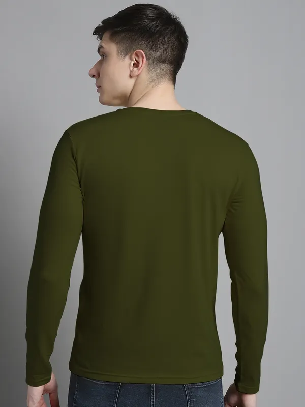 Olive_Green_Cotton_V-Neck_Long_Sleeves_T-Shirt_For_Men