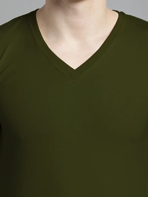 Olive_Green_Cotton_V-Neck_Long_Sleeves_T-Shirt_For_Men