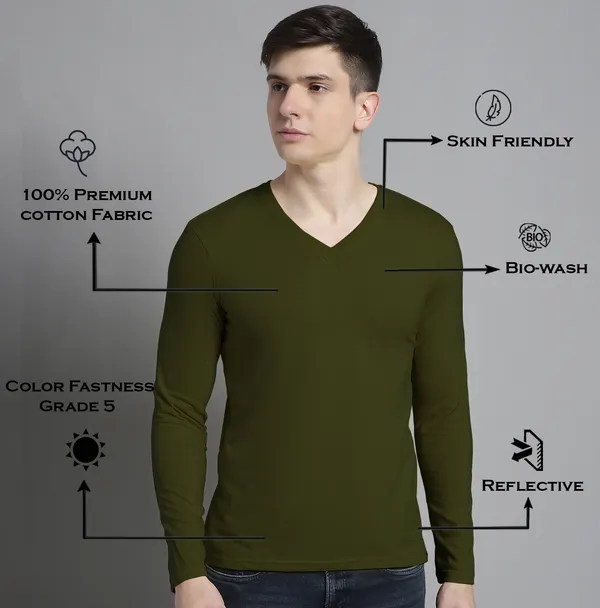 Olive_Green_Cotton_V-Neck_Long_Sleeves_T-Shirt_For_Men