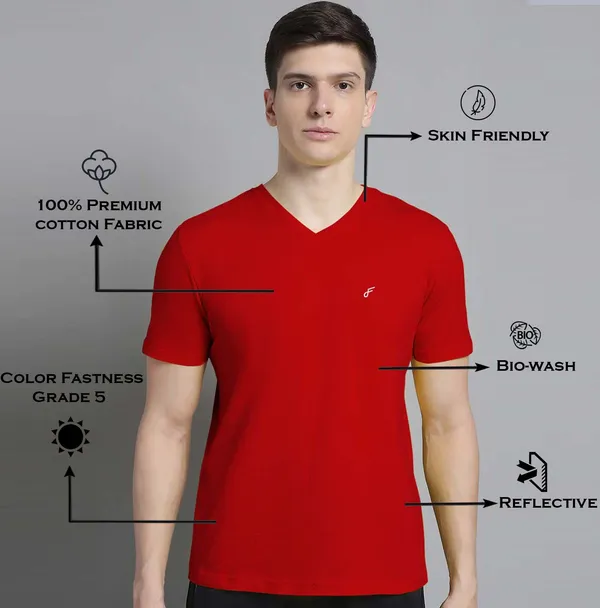 Red_Cotton_V-Neck_Short_Sleeves_T-Shirt_For_Men