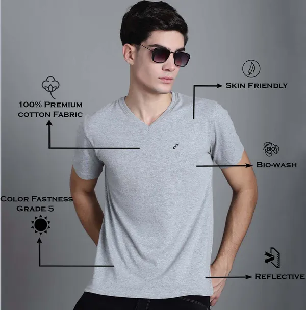 Grey_Cotton_V-Neck_Short_Sleeves_T-Shirt_For_Men