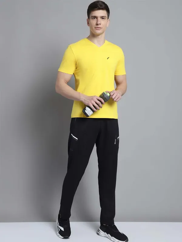 Yellow_Cotton_V-Neck_Short_Sleeves_T-Shirt_For_Men