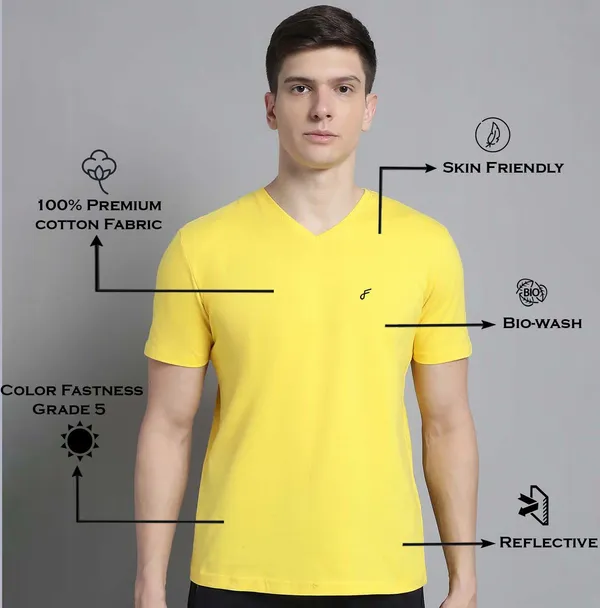 Yellow_Cotton_V-Neck_Short_Sleeves_T-Shirt_For_Men