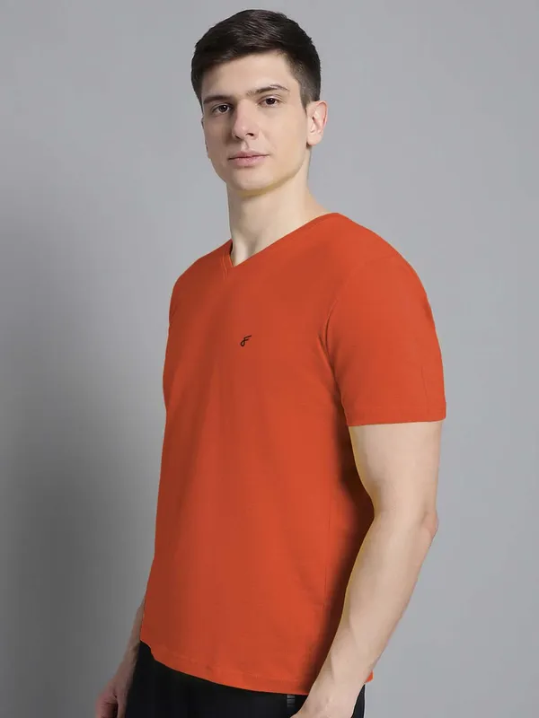 Orange_Cotton_V-Neck_Short_Sleeves_T-Shirt_For_Men