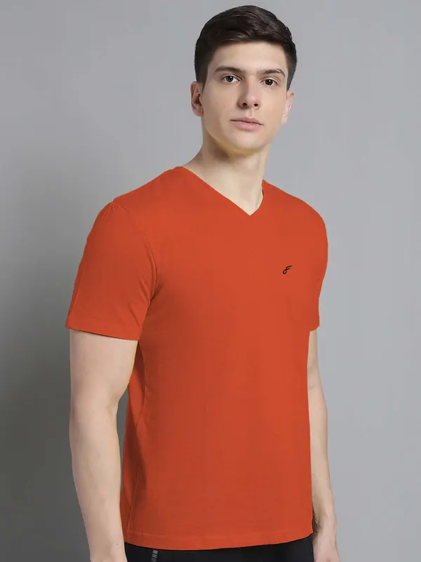 Orange_Cotton_V-Neck_Short_Sleeves_T-Shirt_For_Men
