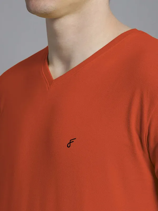Orange_Cotton_V-Neck_Short_Sleeves_T-Shirt_For_Men