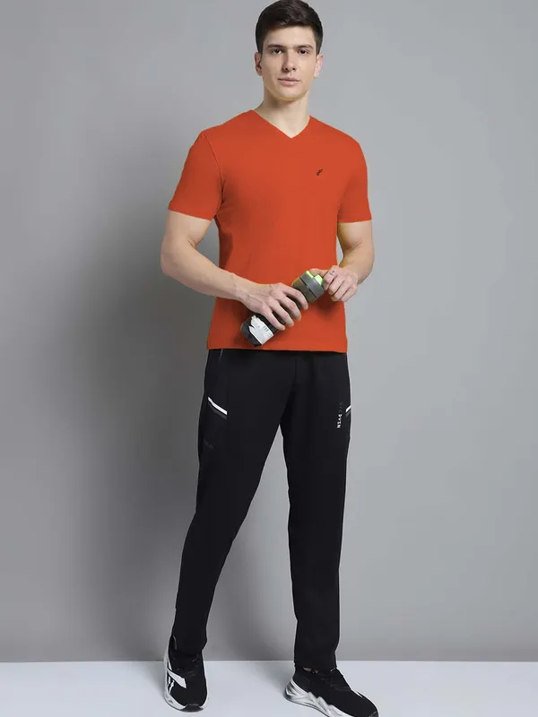 Orange_Cotton_V-Neck_Short_Sleeves_T-Shirt_For_Men