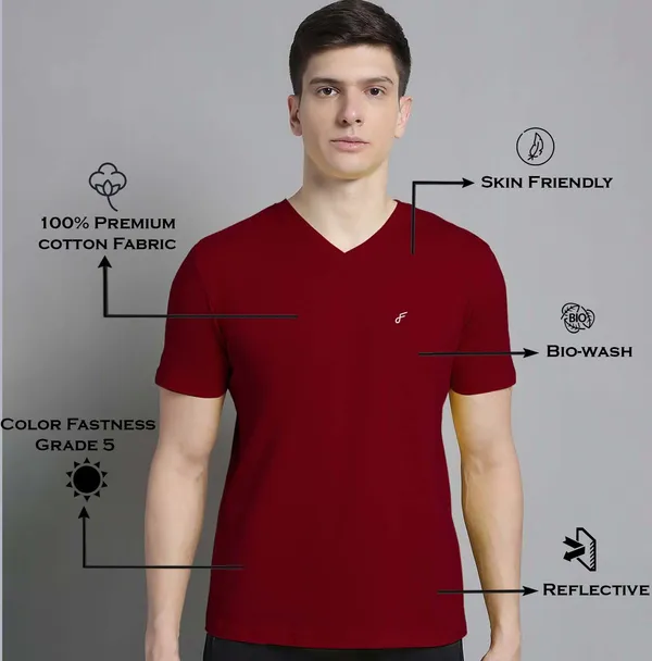 Maroon_Cotton_V-Neck_Short_Sleeves_T-Shirt_For_Men