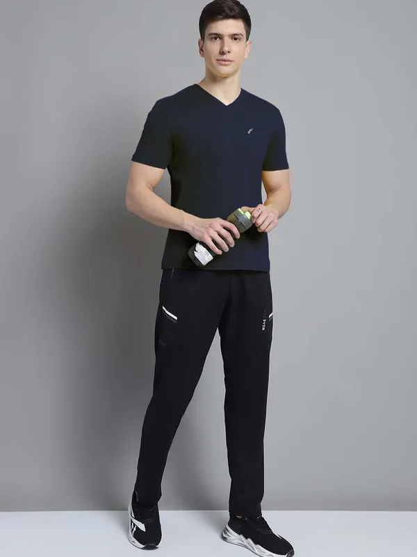 Navy_Blue_Cotton_V-Neck_Short_Sleeves_T-Shirt_For_Men