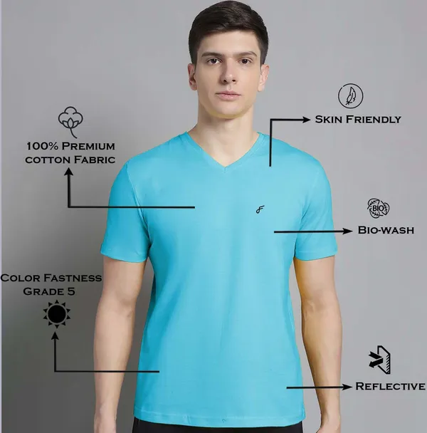 Turquoise_Blue_Cotton_V-Neck_Short_Sleeves_T-Shirt_For_Men