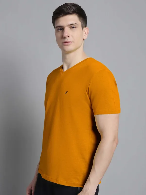 Mustard_Cotton_V-Neck_Short_Sleeves_T-Shirt_For_Men