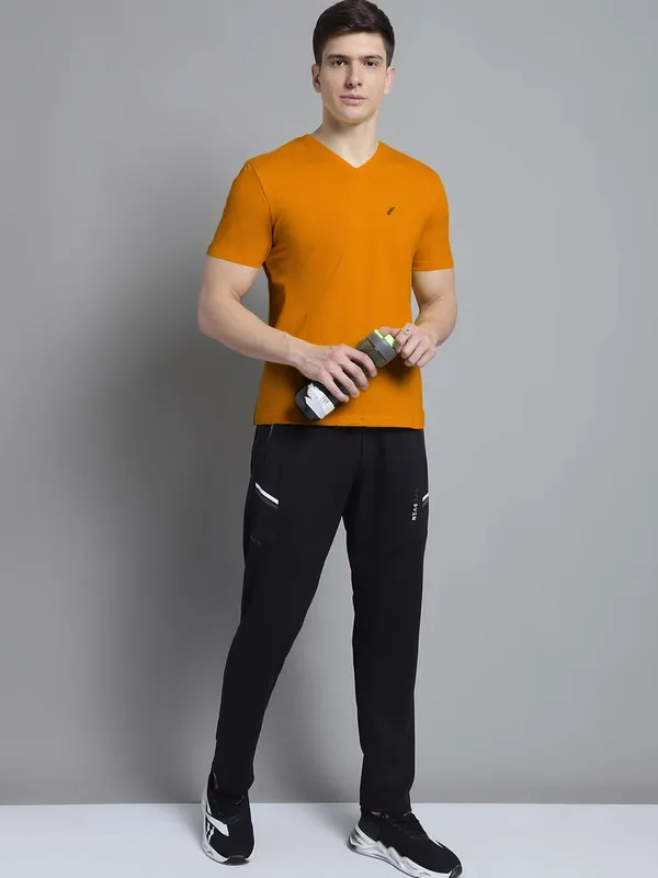 Mustard_Cotton_V-Neck_Short_Sleeves_T-Shirt_For_Men