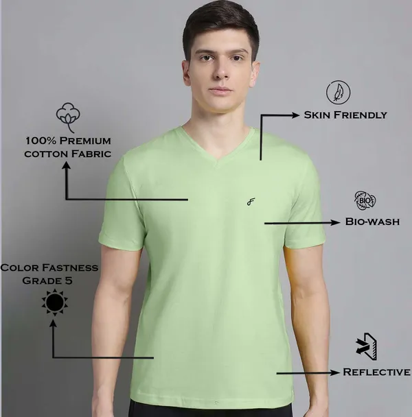 Sea_Green_Cotton_V-Neck_Short_Sleeves_T-Shirt_For_Men