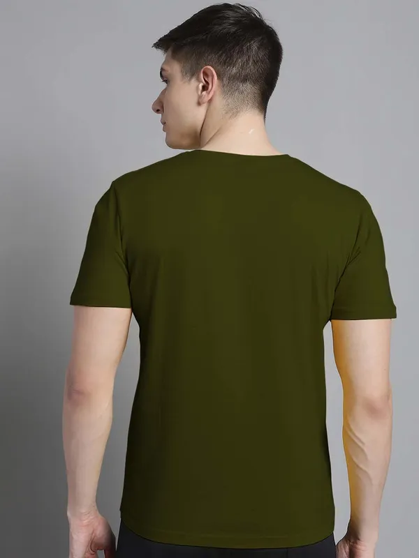 Olive_Green_Cotton_V-Neck_Short_Sleeves_T-Shirt_For_Men