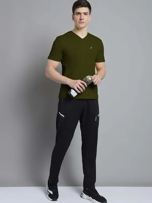 Olive_Green_Cotton_V-Neck_Short_Sleeves_T-Shirt_For_Men