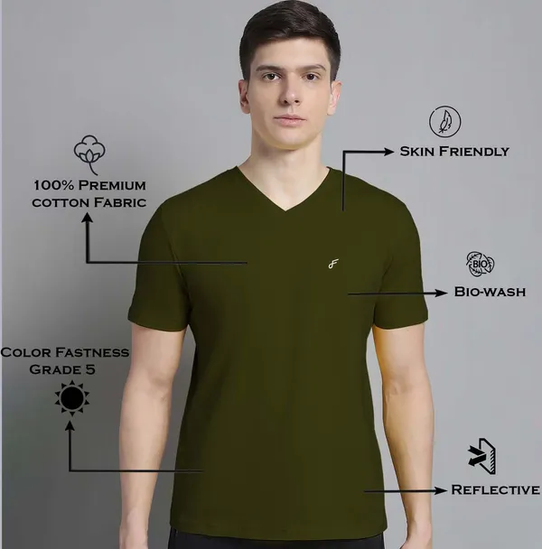 Olive_Green_Cotton_V-Neck_Short_Sleeves_T-Shirt_For_Men